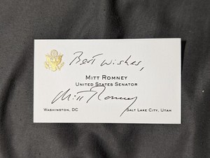 Mitt Romney Autograph Signed Business Card 