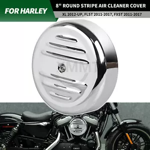 8" Chrome Round Stripe Air Cleaner Cover For Harley Heritage Softail Sportster - Picture 1 of 13
