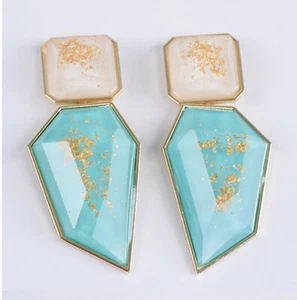 Geometric Turquoise & White Resin Gold Detailing Statement Earrings - Picture 1 of 2