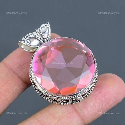 Oferta de San Valentín Natural Rosa Kuncita 925 Plata de Ley Colgante Joyería Vintage Foto 1 de 4
