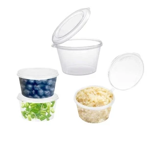 Pentole per salse con coperchio incernierato 4 oz contenitore in plastica trasparente riutilizzabile cibo da asporto - Foto 1 di 11