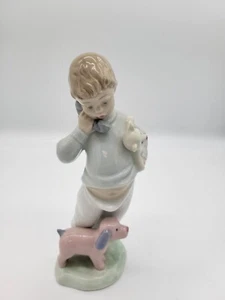 #593 - Retired Lladro,Nao, #01044 Boy on Phone w/Dog & Teddy Bear - Picture 1 of 7