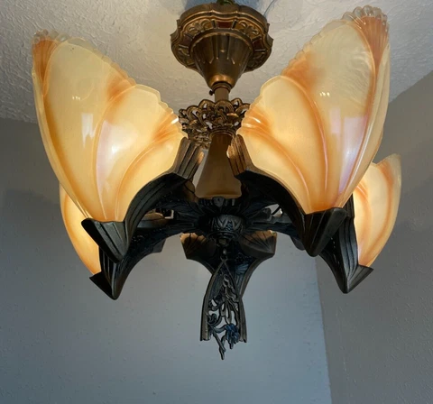 1930s Art Deco bat wing style 5 light simi- flush mount slip shade fixture Cover