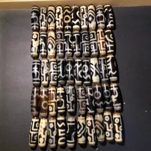 Energy Tibetan Old Agate Multiple patterns Totem dZi Bead 50pcs10-12*36-39mm - Picture 1 of 10