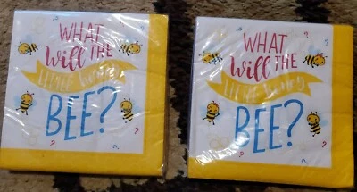 2 paquetes-Gender Reveal What Will the Little Honey Bee? Servilletas para bebidas de baby shower Foto 1 de 3