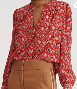 Blusa ABBIE roja cachemira manga larga 100 % seda talla 2 nueva con etiquetas VERONICA BEARD para mujer - Imagen 1 de 6