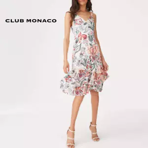 Club Monaco Women's Size 2 Silk Dress Floral Tiered Ruffles Romantic Flirty - Picture 1 of 16
