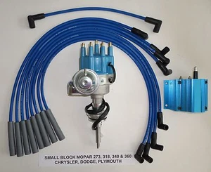 Distribuidor HEI de tapa pequeña azul MOPAR 273 318 340 360 + BOBINA 50 K + enchufe cables EE. UU. - Imagen 1 de 5