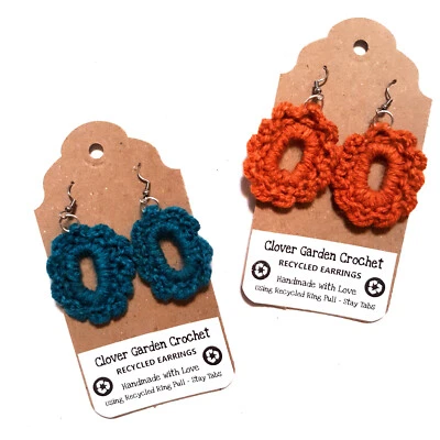 Wholesale Recycled Pull Tab Crochet Cabochon Style Earrings Eco-friendly - Image 1 of 4