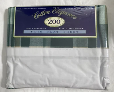 Vintage Springs Cotton Elegance Francis Plaid Dark Twin Flat Sheet 200 TC NEW - Image 1 of 3