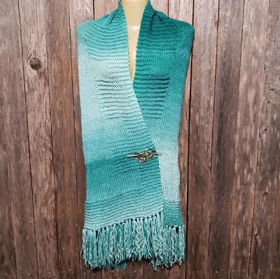 NUEVO Mantón Verde Ombre Tejido a Mano Bufanda Envoltura Boho Hippie Hecho a Mano Flecos Tejido Foto 1 de 4
