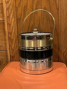 vintage plastic Mr. Ice Bucket with Clear lid Gold Silver Black Vinyl Hollywood - Picture 1 of 6