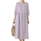 Half Sleeve Long Dress Breathable Comfortable Cotton Causal Dress for Daily Date
