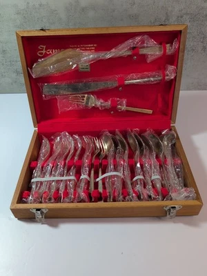 19 Piece Service for 8 Flatware Set Thailand Nickel Bronze in Wooden Box NEW - Image 1 of 4
