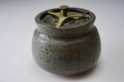 Antique Porcelain Pottery Tobacco Humidor Pot Jar Brass Lacking Top - Bild 1 von 4