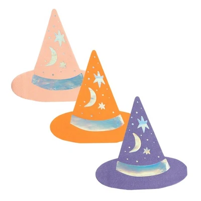 Orange and Purple Witches Hats Paper Beverage Napkins - Изображение 1 из 4