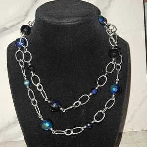 Silvertone Open Link Beaded Necklace - Picture 1 of 3