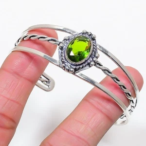 Green Peridot Gemstone 925 Sterling Silver Jewelry Adjustable Cuff Bracelet - Picture 1 of 1