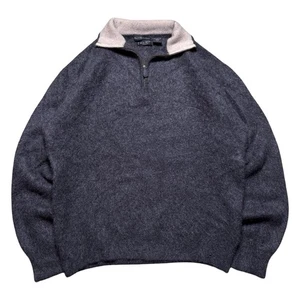 Suéter 100% CACHEMIRA Cuarto Cremallera 2 Capas Cuello Simulado Gris Hombres Talla Grande WH Belk - Imagen 1 de 7