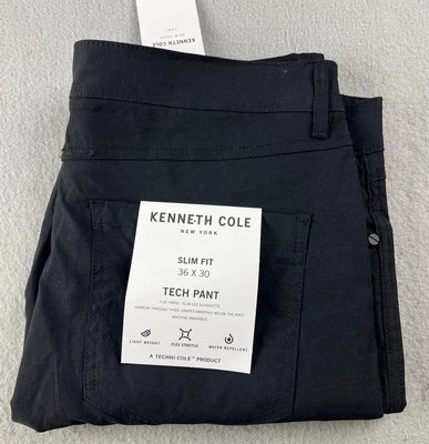 Pantalones elásticos técnicos ligeros Kenneth Cole para hombre ajustados W36 L30 negros nuevos con etiquetas Foto 1 de 4