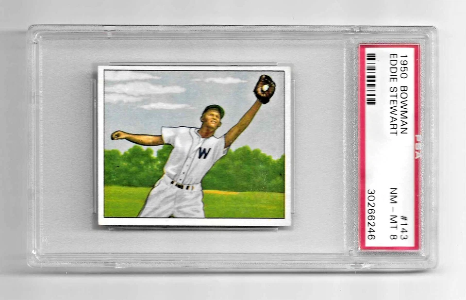 1950 BOWMAN BASEBALL CARD #143 EDDIE STEWART PSA 8 NQ MLB WASHINGTON SENATORS - Image 1 of 4