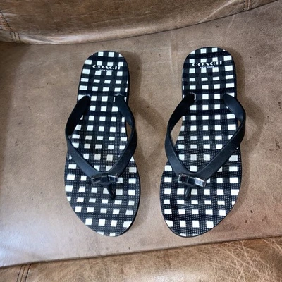 Chanclas con logotipo COACH talla 7-8 negras/blancas a cuadros con lazos plateados Foto 1 de 4