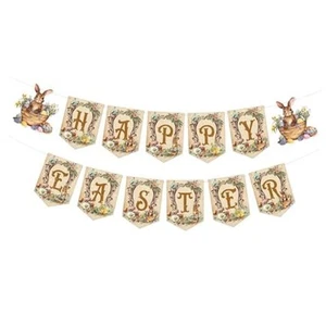 Happy Easter Banner Bunny Banner Easter Decorations for Indoor Outdoor Home  - Picture 1 of 8