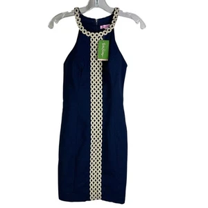Lilly Pulitzer Sasha Etuikleid Damen 00 blau tailliert Mini Neckholder Cocktail Neu mit Etikett - Bild 1 von 10