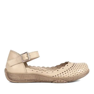 Ballerine donna in pelle Mary Jane beige traforate fibbia estiva - Foto 1 di 12