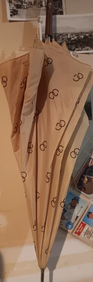 Vintage European Designer Umbrella Wood Style Handle Fully Functional With Snap - Image 1 of 4