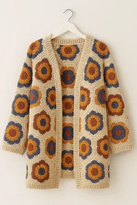 Crochet Pattern Only Ladies Granny hexagon flower cardigan UK Sizes 10, 12, 14 - Picture 1 of 1