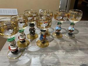 Vintage Goebel Hummel Figurine Cordial Wine Glasses w/ Gold Gelding Set Of 7 - Picture 1 of 6
