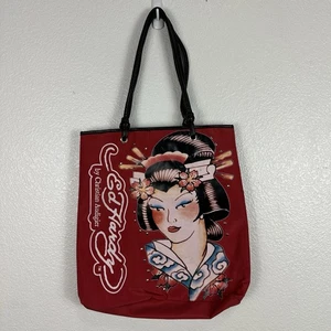 Borsa Vintage Y2K Ed Hardy Christian Audigier Rossa Artistica Geisha Tatuaggio Borchiato - Foto 1 di 10