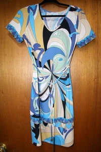 Emilio Pucci Women’s Dress Size 4 100% Silk Swirl Blue/Cream/White/Black Perfect - Picture 1 of 10