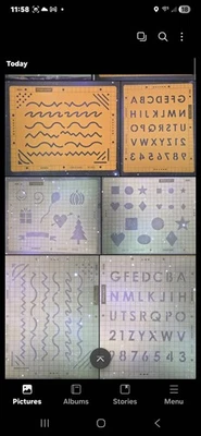 Lote de suministros para álbumes de recortes: plantillas Fiskars Alpha Block, plantillas de formas y página Foto 1 de 4