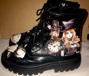 Damen Alice im Wunderland Steampunk Stiefel. " Größe 40, US Größe 8,5 Samt gefüttert - Bild 1 von 10