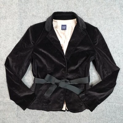 Blazer vintage Gap para mujer 4 terciopelo con cinturón Whimsigoth Academia negro lujo Foto 1 de 4