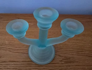 Light Blue Frosted Glass Small Candle Holder/Candlelabra - Picture 1 of 3