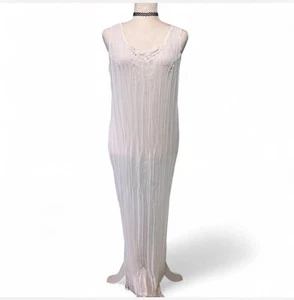 Vintage 90’s Romantic White Crinkle Slip Dress Lace Trim One Size Made In USA - Picture 1 of 9