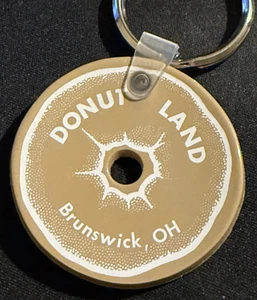 Vintage 80's Donut Land Brunswick Ohio Keychain FOB RARE Advertising - Picture 1 of 3