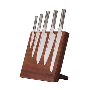Global Bitoku Ukon Essentials 5 Piece Knife Set with Magnetic Block, Acacia - Picture 1 of 4