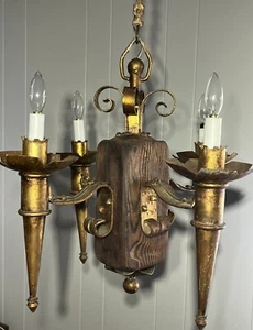 Gothic Vintage Chandelier Hanging Light Mid Evil Metal Wood Pendant Lamp - Picture 1 of 16