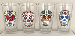 Set 4 bicchieri Highball Day of the Dead Sugar Skull 17 oz decorazione multicolore - Foto 1 di 10