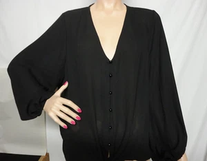 Kancystore Womans XL Black Long Sleeve Tie Knot Front Semi Sheer Chiffon - Picture 1 of 9