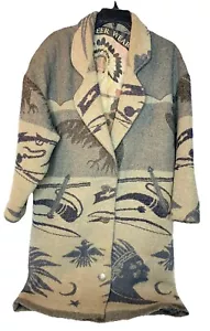 Pioneer Wear South Western Aztec Donna, Cappotto Lungo Lana Beige Chimayo Sm. Vintage - Foto 1 di 17