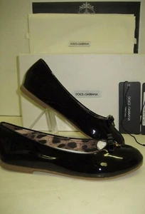$450 NEW Dolce&Gabbana D&G Big Girls Youth US 1 Black Leather Flats Ballet Shoes - Picture 1 of 10