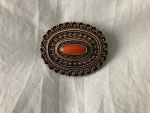Vintage israelische ROTE KORALLE & STERLINGSILBER ANSTECKNADEL / ANHÄNGER - Bild 1 von 2