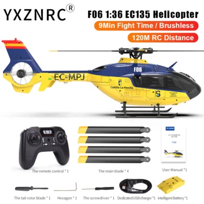 YXZNRC F06 EC135 RC Hubschrauber 2.4G 6CH 6 Achsen Gyro Brushless 3D Flybarless - Bild 1 von 4
