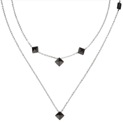 Collana Doppia Breil Rockers Da Donna Con Borchie In Onice Nero TJ2812 - Immagine 1 di 3