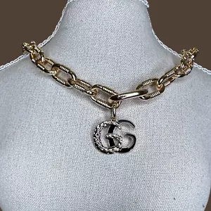Authentic Gucci GG Pull charm Handmade Necklace Gold Lariat Black Charm Chunky - Picture 1 of 10